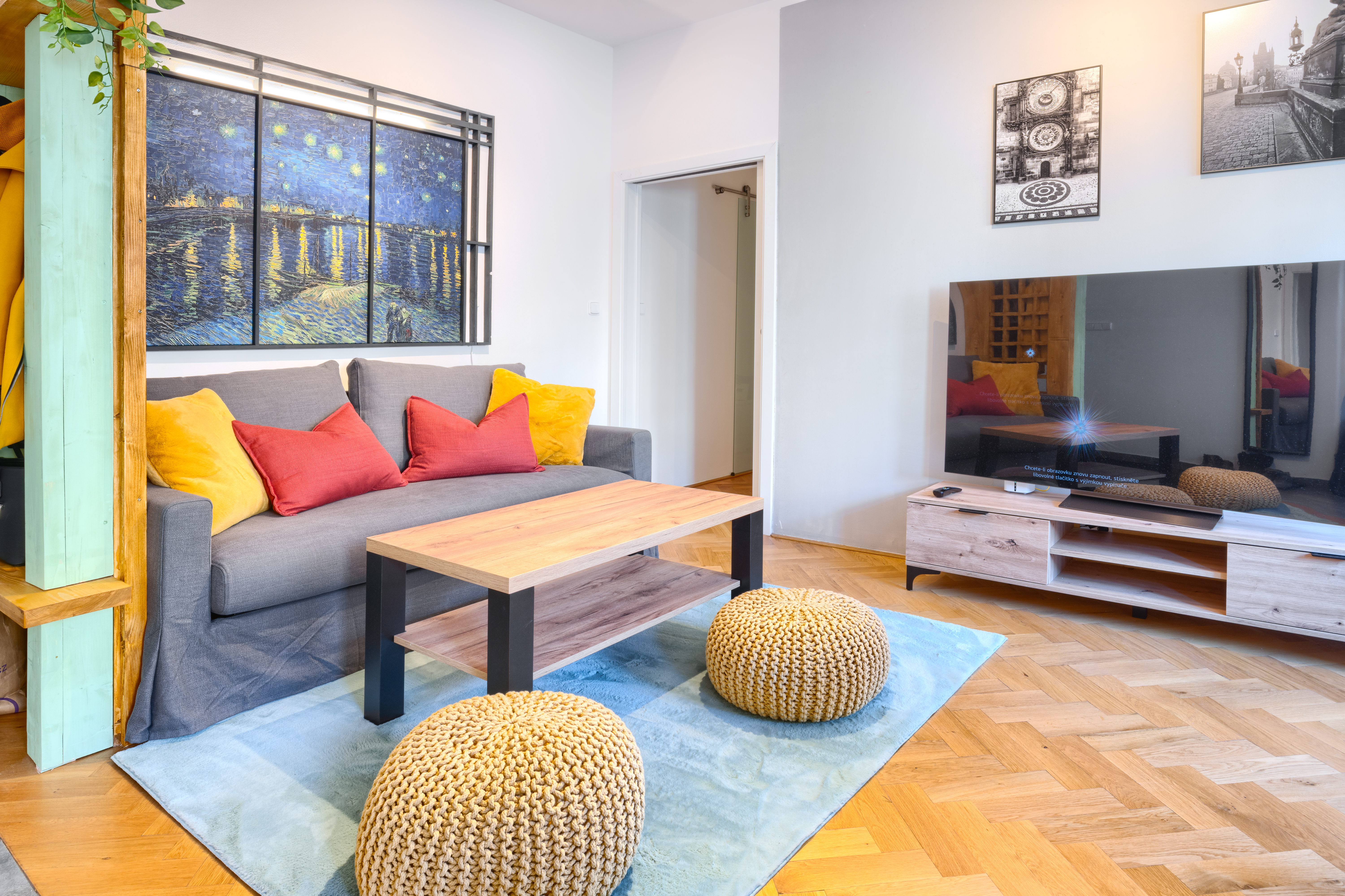 A view of the living area showing how it flows into the dining space