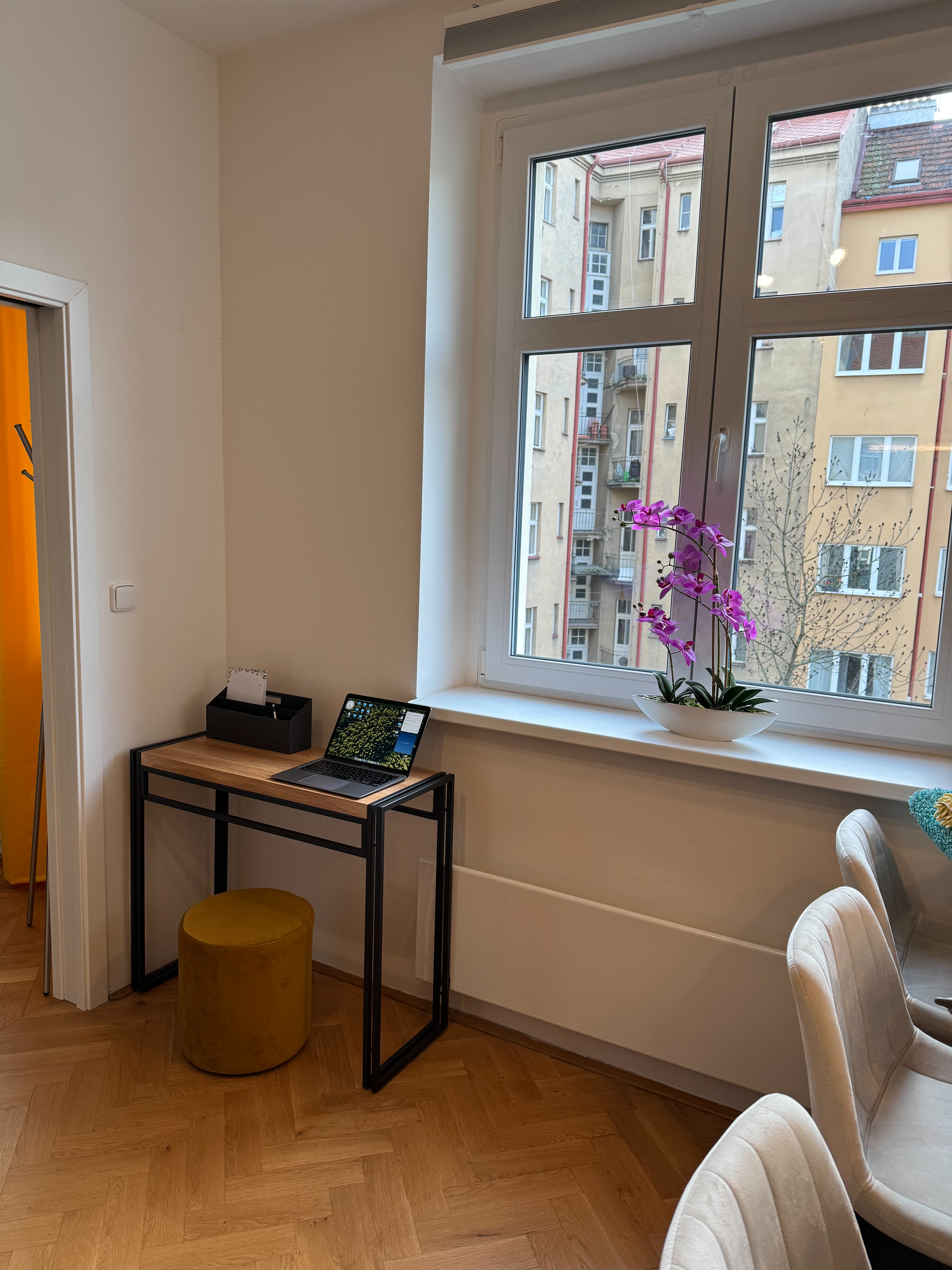 The dedicated workspace with its comfortable desk and chair